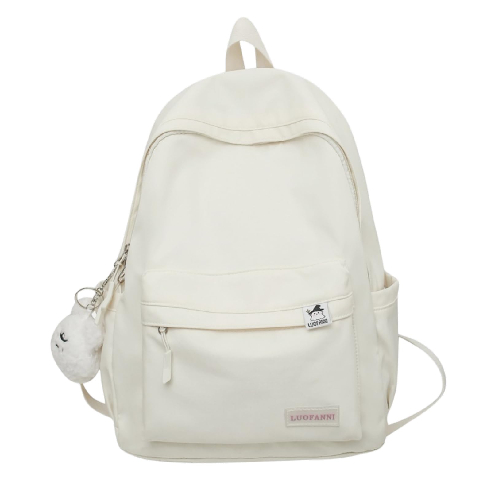 Kawaii Backpack with Cute Accessories Aesthetic 15.6 Inch Laptop Backpack Plush Pendant (Beige)