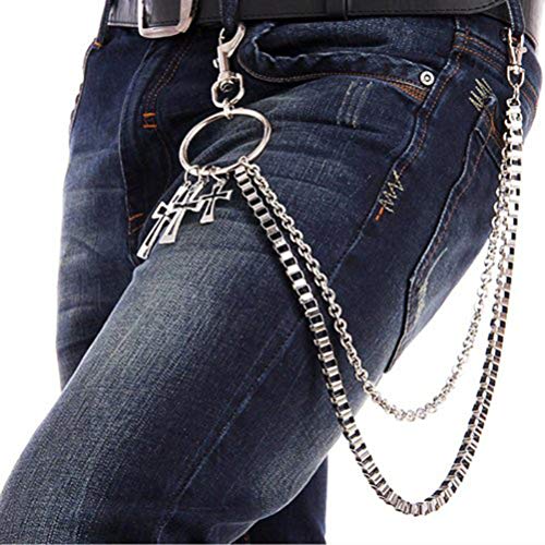 KESYOO calça carteira chaveiro com pingente de cruz jeans gótico rock hip hop punk
