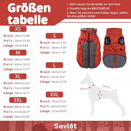 Savlot Hundemäntel für Kaltes Wetter Gemütliche Winddichte Winter-Hundejacke Dick Gepolsterte Warme Weste mit Geschirr für Welpen Kleine Mittelgroße und Große Hunde (L, Rot)