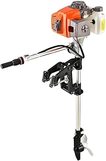 Boat Outboard Motor, 2 Stroke 3.6HP Heavy Duty Boat Engine with Air Cooling System, Saltwater Transom Mounted Electric Trolling Motor for Saltwater/Freshwater, Inflatable Fishing Boat, Marine