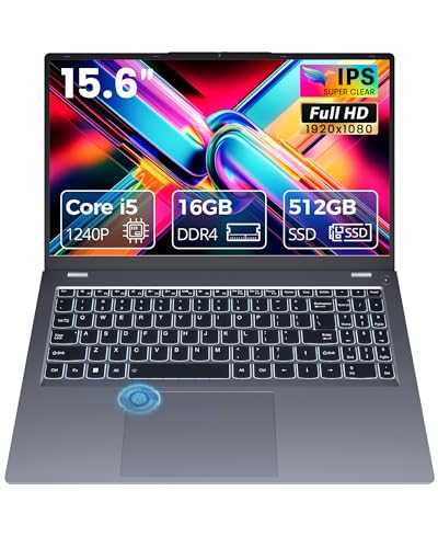Image of 15.6 Inch Laptop, 16GB DDR4 RAM, 512GB SSD, i5 Gaming Laptops | i5 1240P (12C /16T), WiFi 6, Backlit Keyboard, Fingerprint, USB C, HDMI, RJ45, Metal Laptop for Work, School, Game & Creative
