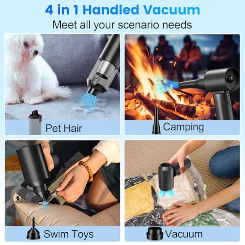 Car Vacuum Portable Cordless - 4 in 1 90°Foldable Mini Car Vacuum with 16000Pa, Rechargeable Handheld Air Duster with Brushless Motor for Auto Home Office Pet Hair (Black)