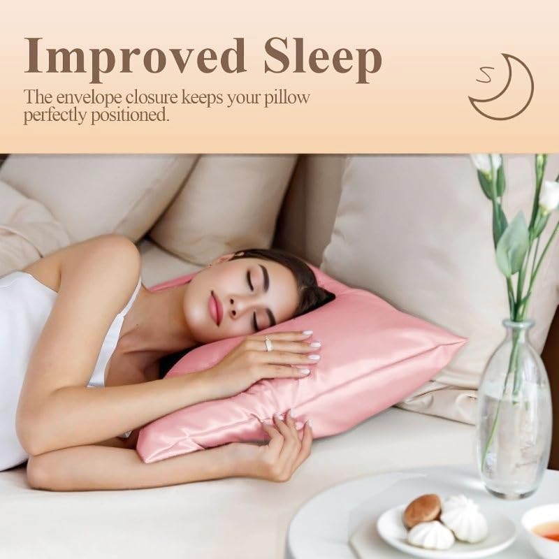 Image of 2 Pack Zippered Satin Pillowcaes Luxury and Silky Soft Travel Zip Pillow Cases (Standard, Pink)