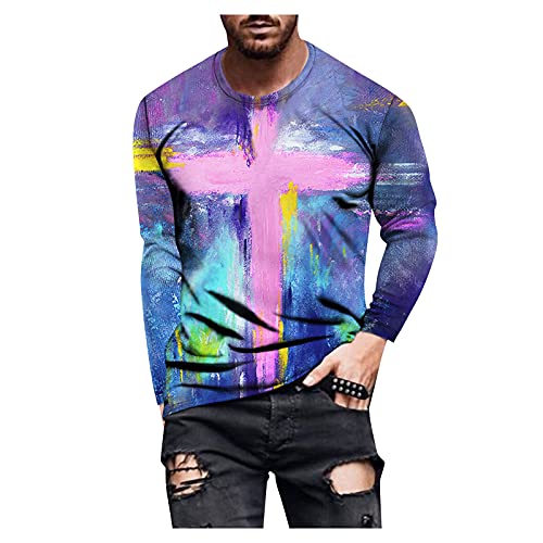 XVSSAA Men s Long Sleeve Graphic Stylish T-Shirt Casual Slim Fit Athletic Henley Shirt Printing Fall Tops for Men