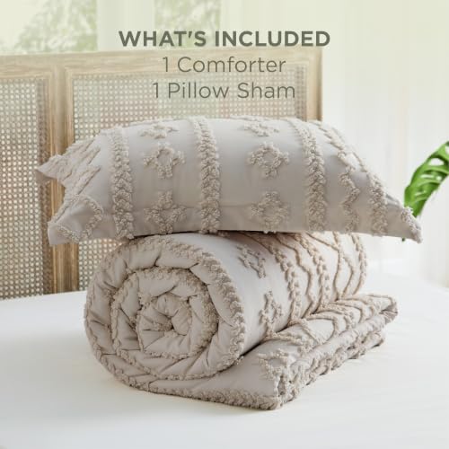 Image of Bedsure Tufted Boho Comforter Set Twin, Bedroom Decor Bedding Set Linen