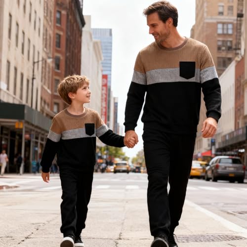 Image of Kid Toddler Boy Clothes Color Block Sweatshirt and Casual Pants 2Pcs Boys Fall Winter Outfits 1-5T