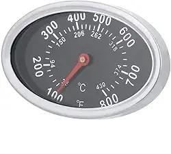 Termômetro de tampa, termômetro oval de aço inoxidável de 38 °C a 430 ℃ para churrasqueira para churrasqueira, medidor de temperatura, indicador de calor, substituição, 7,4 x 4,7 x 3,4 cm