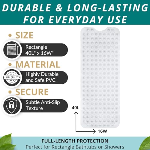 Image of ENKOSI Bath Mat - Large Non Slip Bathtub & Shower Mat - Extra Long 40 X 16 Inch Bathroom Mats for Tub Nonslip Anti Slip Bathmats (40X16 Clear 1-Pack)