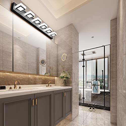 Image of Ralbay Modern Black Vanity Lights Fixtures 6 Lights Acrylic Modern LED Matte Black Vanity Lights for Bathroom