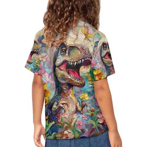 PinUp Angel Funky Casual Hawaiian Shirt Kids Boys Girls Art Oil Painting Animal Pattern Short Sleeve Unisex Beach Shirt4