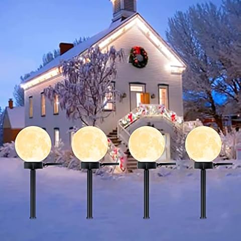 4 Pack Solar Moon Lamp Pathway Lights Waterproof Moon Decor Solar Garden Lights Outdoor Lights for Walkway, Pathway, Yard, Lawn, Patio or Courtyard Cover