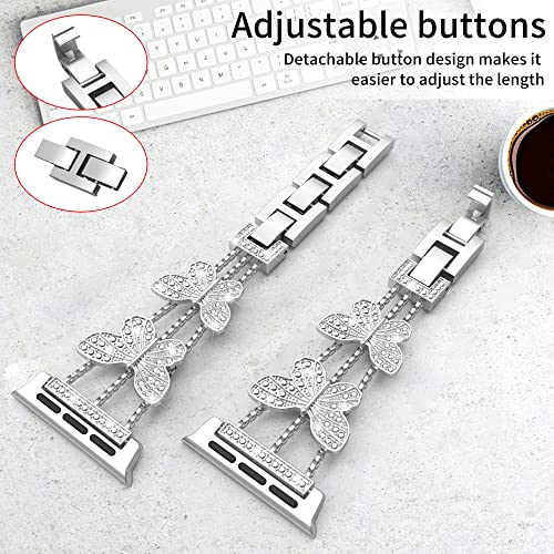 Dongmet Compatible With Apple Watch Band 49Mm 45Mm 44Mm 42Mm,Women Girl Shiny Bracelet,Bling Diamond Butterfly On Wristband For Iwatch Ultra 8 7 6 5 4 3 2 1 Se (42/44/45/49Mm, Silver) #TOP3