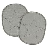Knieflicken Set retro Sterne auf grau 2 Bio Jeans Flicken zum aufbügeln 10 x 8 cm Aufbügler Hosenflicken Hosenflicken für Jungen Applikationen Bügelbilder
