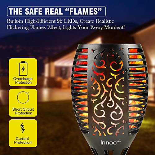 Innoo Tech Solar Torch Lights, 96 Led Waterproof Flickering Flames Torches Lights Outdoor, 3 Ways Installation Landscape Decoration Lighting, 4 Pack