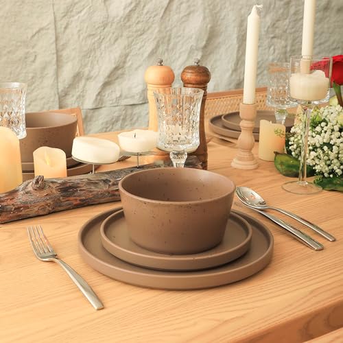 Image of Stone Lain 16 Piece Stoneware Dinnerware Set, Service for 4, Brown Matte