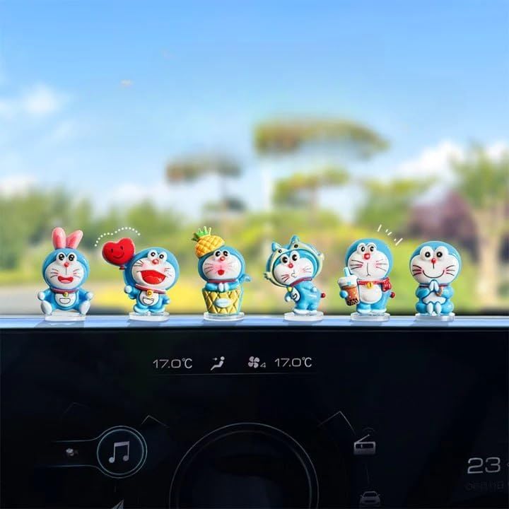 Resin Doraemon Car Dashboard Decor Set (6 Pcs) Cute 3D Doraemon Cartoon Figures Toy Car Interior Dashboard Accessories Showpiece Office Table Decor Gift for Kids, Friends & Anime Lovers