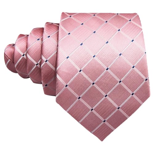 Image of Barry.Wang Mens Tie Set Plaid Check Neckties Formal Business Wedding Luxury Pocket Square Cufflinks