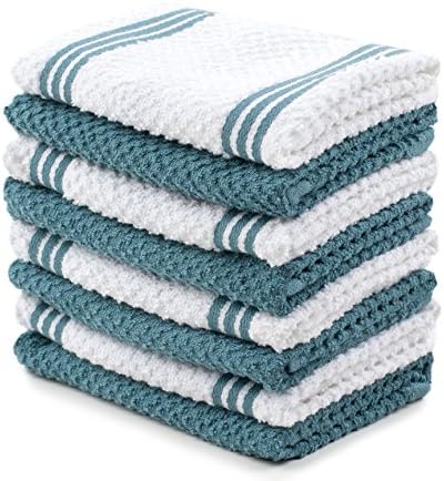 Sticky Toffee Cotton Kitchen Towels Dishcloths Set of 8, Blue and White Dish Cloth Towels, Tea Towels, Reusable and Absorbent Cleaning Cloths, Oeko-Tex Cotton, 12 in x 12 in