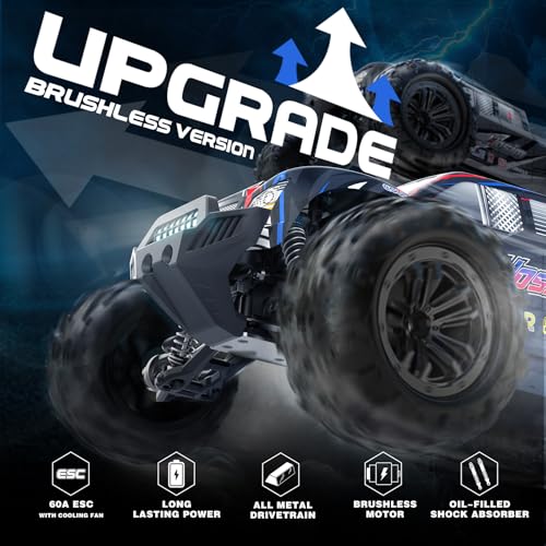 Image of Hosim 1:10 Brushless RC Cars for Adults & Boys, 60+ KMH Big Remote Control Car, 4WD Off Road Monster Truck, 40+ Min Play Waterproof All-Terrain RC Truck, Hobby Grade Electric Toy Vehicle Gift