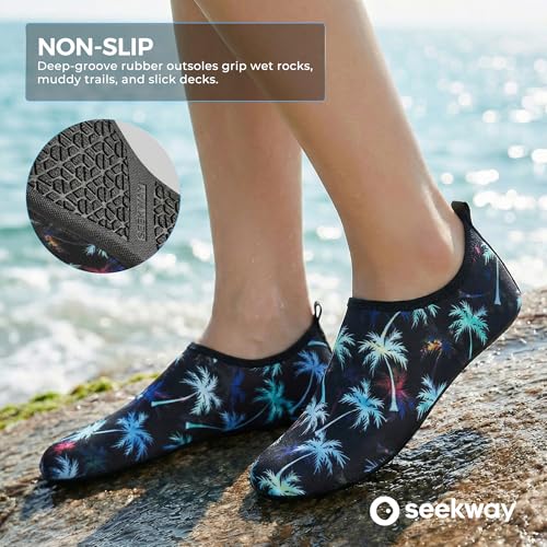Image of SEEKWAY Water Shoes Women Men Adult Quick-Dry Aqua Socks Barefoot Non Slip for Beach Swim River Pool Lake surf Black SK002(U)