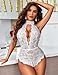Avidlove Lingerie for Women Halter Lace Bodysuit V Neck Teddy One Piece Babydoll Nightgown White L