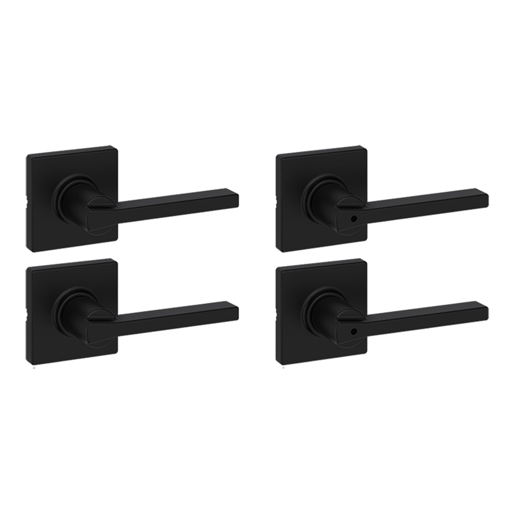 Kwikset Casey Hallway Passage and Bed/Bath Privacy Door Handle 4 Pack, 2 Passage Levers and 2 Privacy Levers, Matte Black Reversible Interior Handles, with Microban