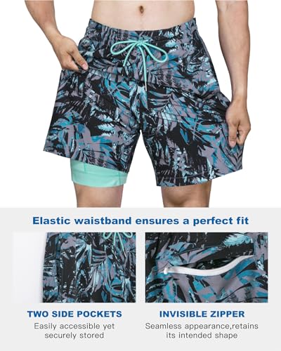 Image of SURF CUZ Mens Swim Trunks with Compression Liner Swim Shorts 7 inch Swimming Trunks Stretch 7 Inch Swim Suits Quick Dry