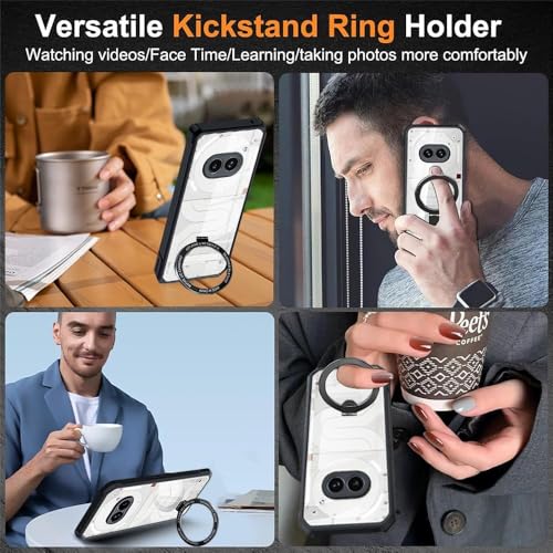 Image of for Nothing Phone 3 Case with Ring Stand Holder [Compatible with Magsafe] TPU Bumper + Acrylic Back Military Grade Airbags Shookproof Drop Protection [1 Tempered Film],Stand Black