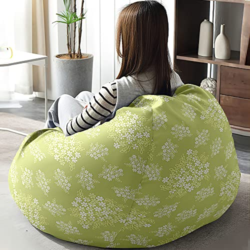Hiseng 3D Funda de puf, Sillón de Pera sin Relleno,Sofa Puff Gaming Salon Funda Moderno Sin Relleno para Niños y Adultos, Bean Bag para Dormitorio y Sala de Juegos (Verde Mostaza,90x110cm)