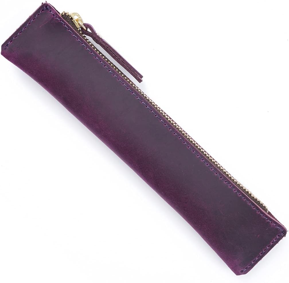 ミニレザーレトロペンシルケースポータブル小容量皮質ペンケース事務用品(D)