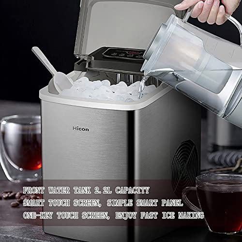 Fabricadora de hielo de encimera, capacidad 2,2 L, función de autolimpieza, cubos de hielo ajustables en tamaño, capacidad de almacenamiento de 60 piezas, fabricada en acero inoxidable para uso doméstico o fiestas, color negro miniatura 3