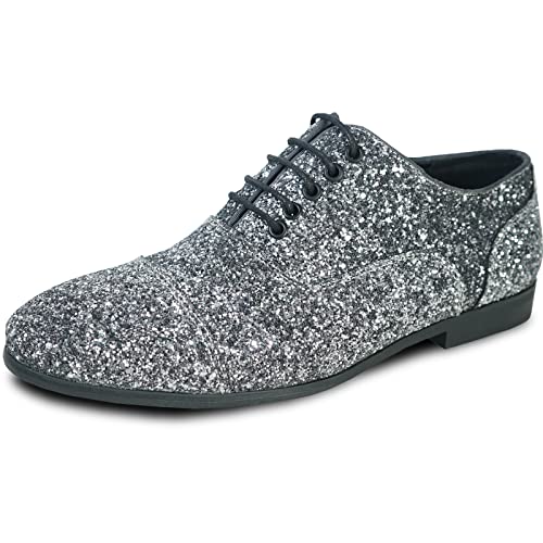 bravo! Men Dress Shoe Prom Slip-on Loafer Lace-up Oxford Cap Toe Metallic Glitter for Wedding Prom Black Blue Green Gold Pink Pewter Purple Silver Red