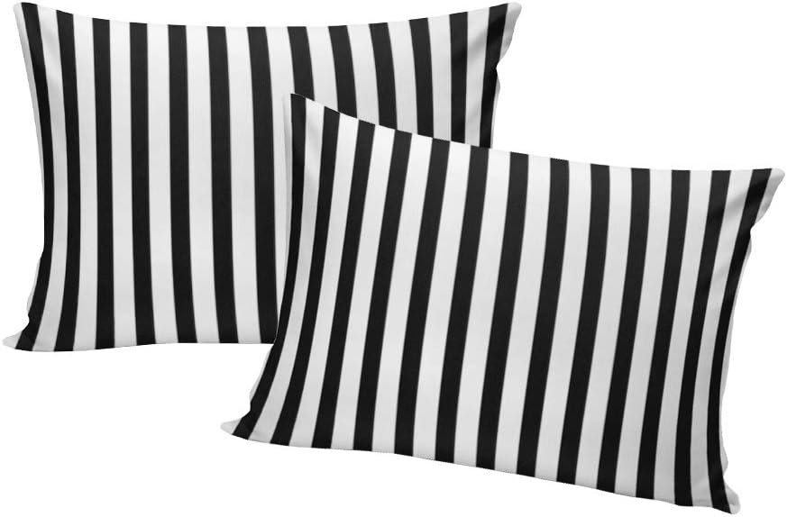 Wellboo Black Striped Pillowcases Queen Black and White