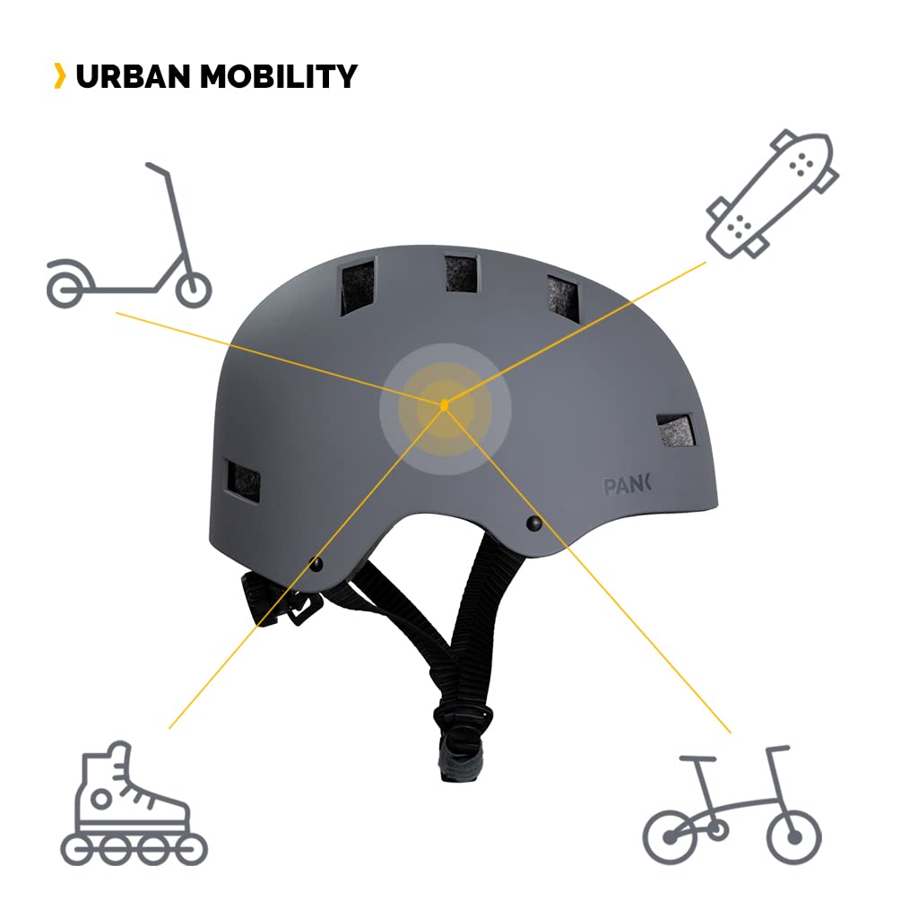 PANK Casque de vélo avec la lumière Casque Trottinette Certifié CE Casque trotinette Electrique pour Homme Femme Adultes, Noir Mat et Gris, M (55-58 cm) & L (59-62 cm)