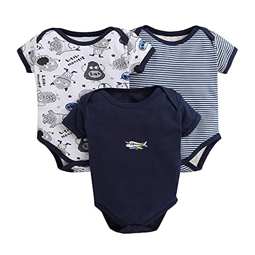 POOJA BABY Cotton Baby Bodysuit Short Sleeve Half Romper Pack of 3 Soft & Comfortable for Kids Pack of 3