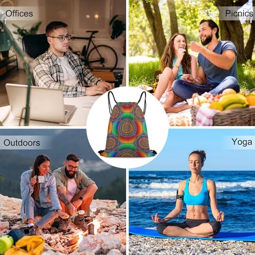 Image of Travel Drawstring Backpack Theft Proof Cinch Sack Water Resistant Sackpack for Camping Hiking Outdoor Sports, Spiral Psychedelic Tie Dye Rainbow Bags