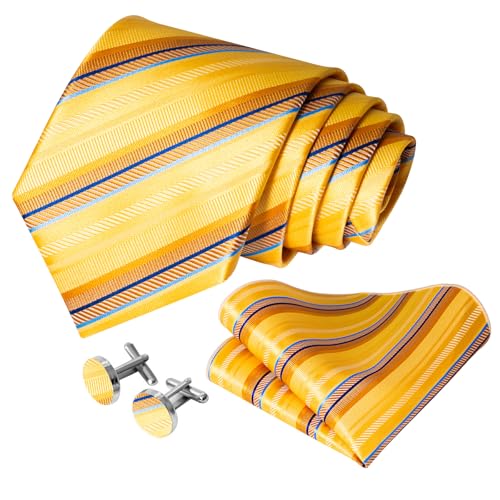 Image of 5PCS Mens Silk Designer Tie, Pocket Square, Cufflinks, Drilled Tie Ring and Lapel Pin Set for Wedding Groom Party