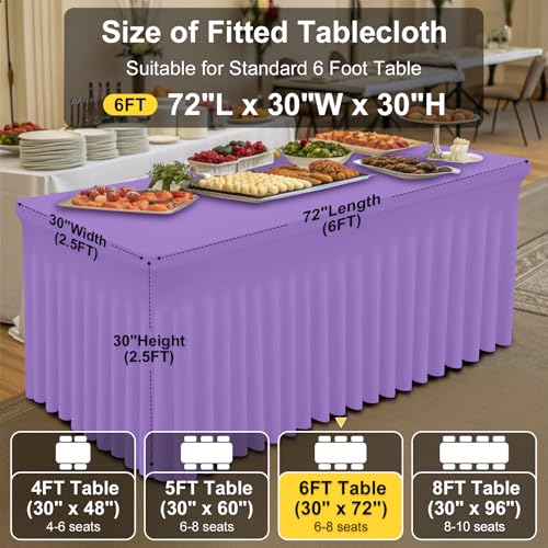 Image of Smiry Spandex Elastic Fitted Table Cloth Skirt for 6FT Rectangle Table | Stretch Washable Table Cloth, Banquet Table Cover for Wedding, Party, Indoor & Trade Shows, (Lavender, 72Lx30Wx30H)