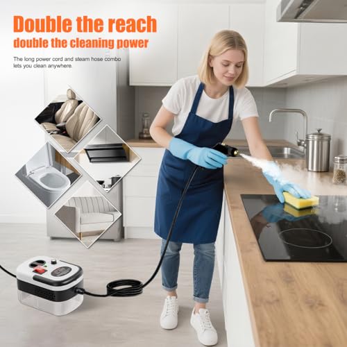 Image of Handheld Steam Cleaner for Home, 2500W High Handheld Steam Cleaner, Portable Multi-Surface Clean for Home, Upholstery, Car, Floor, Kitchen, White (Red)