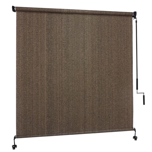 Image of Custom Size 75'' W x 96'' H Outdoor Roller Shades, Cordless Patio Roll Up Outdoor Blinds with UV Protection, Exterior Sun Shade Cloth for Porch, Gazebo, Balcony, Pergola, Mocha