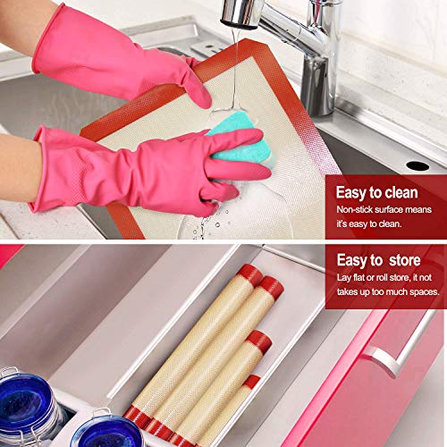 5PCS Silicone Baking Mats, 2 Half Sheets Mats + 1 Quarter Sheet Liner + 1 Round + 1 Square Cake Pan Mat & Silicone Baking Brush- 100% Food Safe Silicone & Non-Stick,For Baking Cake Cookie - Thumbnail 6
