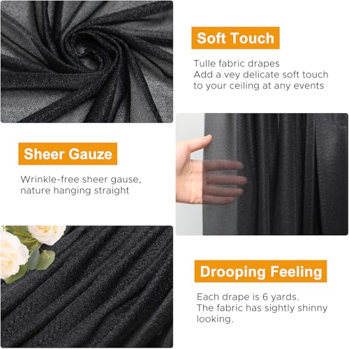 Xiomot Wedding Arch Draping Fabric 1 Panel Black Sheer Backdrop Drapes - image 3