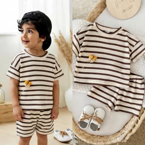 Image of 4 Piece Baby Boys' Clothing Sets Toddler Summer Outfits | Cotton Cute Baby Boy Summer Clothes, Short Sleeve Toddler T Shirts & Elastic Short Sets for Infant