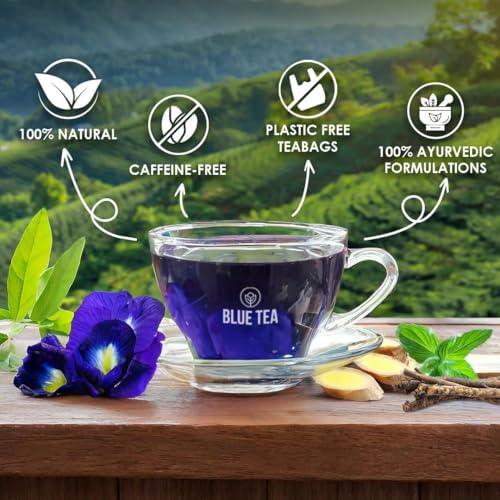 Image of BLUE TEA - Belly Tea - 30 Tea Bags (Pack of 4) - Pyramid Plant Based | Caffeine Free - Herbal Tea - Sugar Free | Zipper Pack