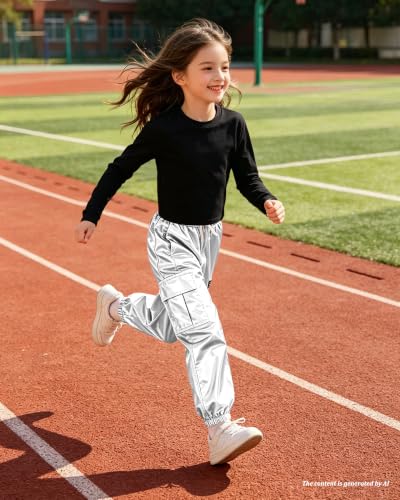 Image of Betusline Girls 2 Piece Summer Outfits,Kids Casual Short Sleeve Crop Top & Cargo Jogger Pants Sets,4T-14Y