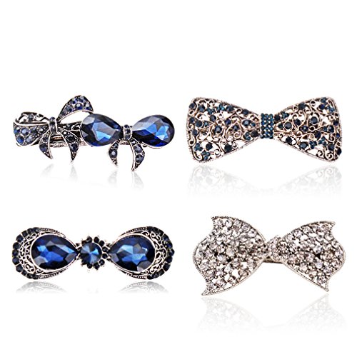 ANBALA Crystal Rhinestones Bowknot Hair Clips, 4 Pack Hair Barrettes for women and girls Hairpins Head wear for Party Wedding
