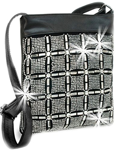 Long Gem Grid Sparkle Cross Body Bag
