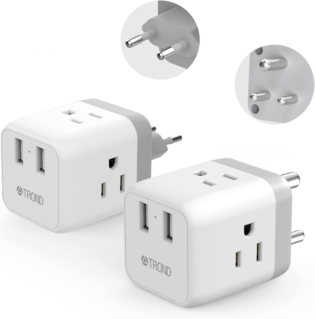 TROND European Travel Plug Adapter & India to US Plug