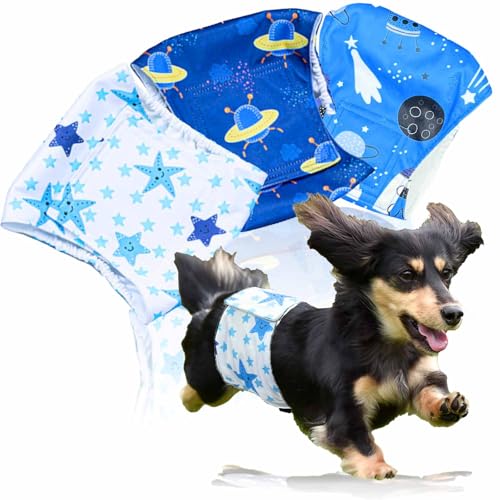 【獣医師監修】 マナーベルト 犬 男の子 3点セット お漏らし対策 サイズ調整可能 マーキング防止 防水加工 おむつ オス 介護用 高吸収性 Hiquolitapet (宇宙模様, M)