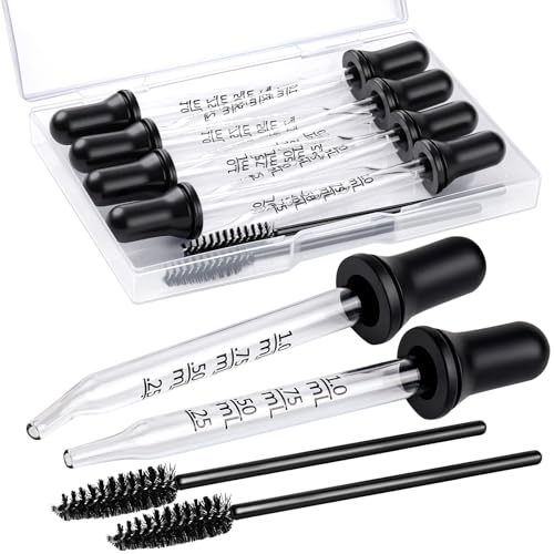 Teenitor 10pcs Eye Dropper 8pcs Glass Pipettes Dropper and 2pcs Cleaning Tool, Droppers for Oils Bent and Straight Tips, 1ml Dropper for Essential Oils, Ear, Eye, Craft, Measuring
